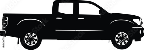 Modern black pickup truck silhouette side profile isolated on vector