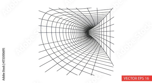 Abstract wireframe tunnel design creating an illusion of depth and perspective illustration