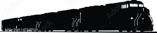 Silhouette of a long train with many freight cars moving on a track transportation concept vector