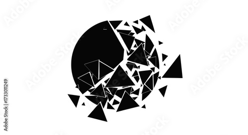 Dynamic dispersion of fragmented triangles surrounding a black circular form