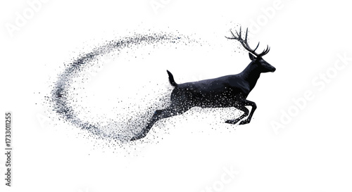 Dynamic stag artwork showcasing motion, fragmentation, and contemporary dark animal design with