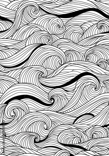 Intricate wave pattern artwork showcasing dynamic lines and repetitive curves creating a tranquil visual texture ideal