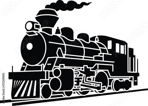 Vintage steam locomotive traveling on railroad tracks classic transportation retro engine power vector