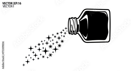 Ink bottle with a cascade of stars concept for imagination and creativity design