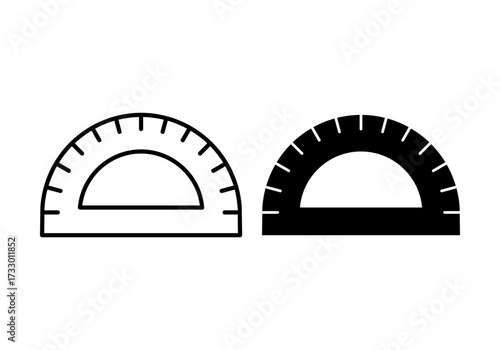 Minimal black protractor icon for angles and measurement.