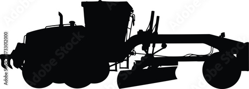 Silhouette of a road grader construction vehicle for heavy equipment and civil engineering projects vector