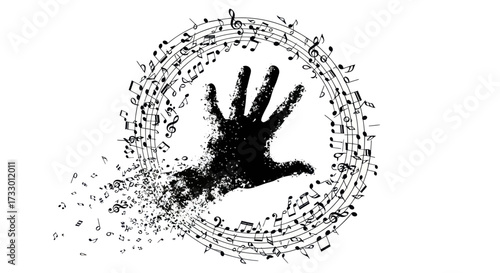 Melodic Ascent A Conceptual Rendition of Music and Creation Featuring Hand and Notes