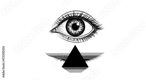 Mystical eye illustration with a pyramid shape hinting at esoteric symbolism and hidden meaning