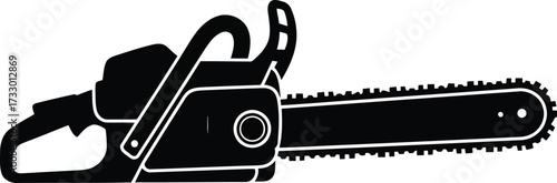 Silhouette of a professional chainsaw ready for wood cutting and forest work vector