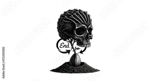 Symbolic artwork depicting the cyclical nature of life and death with contrasting elements