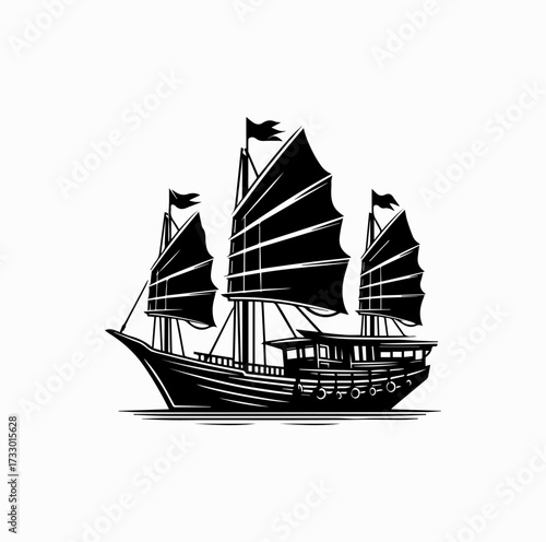 Hong Kong Junk Boat Silhouette – Traditional Sailing Icon