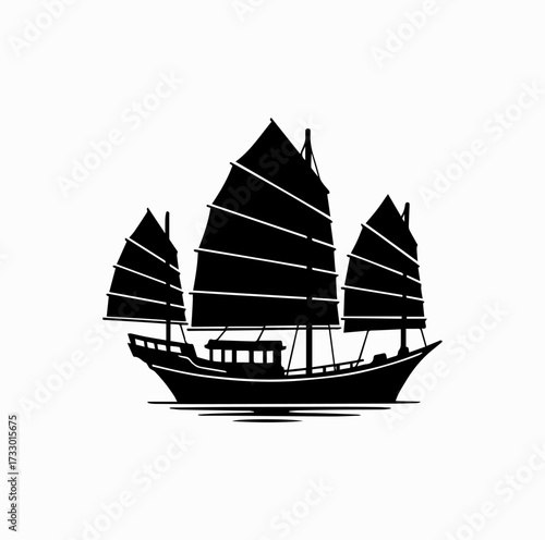 Hong Kong Junk Boat Silhouette – Traditional Sailing Icon