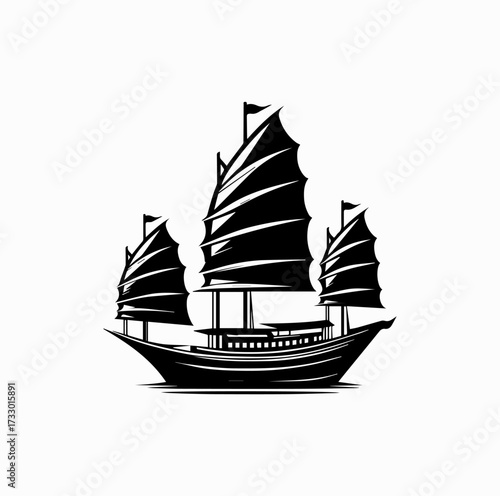 Hong Kong Junk Boat Silhouette – Traditional Sailing Icon