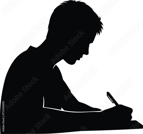 Student silhouette writing focus concentration school education learning study homework vector