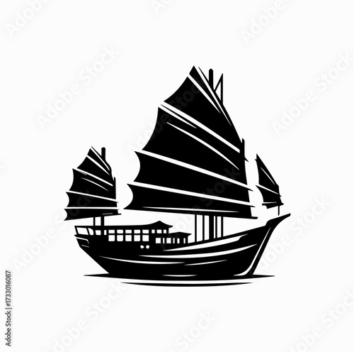 Hong Kong Junk Boat Silhouette – Traditional Sailing Icon