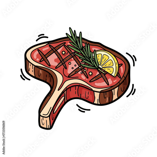 Cartoon Illustration of Bistecca alla Fiorentina with Bold Black Outline on White Background
