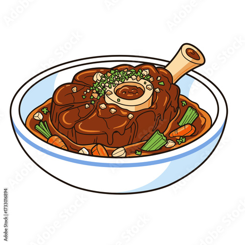 Cartoon Illustration of Italian Osso Buco with Bold Black Outline on White Background