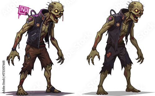 Zombie illustration character, creepy undead monster, scary cartoon zombie art, horror walking dead figure, spooky halloween design, evil apocalypse artwork