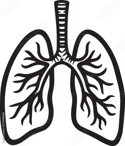 Detailed black-and-white illustration of human lungs with branching bronchi, symbolizing breath, life, and respiratory health in minimalist anatomical art style.

