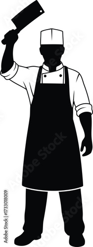 Silhouette chef holding cleaver ready to cook professional kitchen cuisine food preparation vector