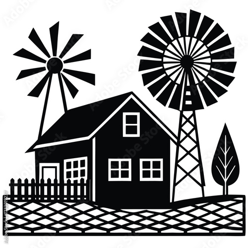 farm house with windmill vector illustration on wh.eps