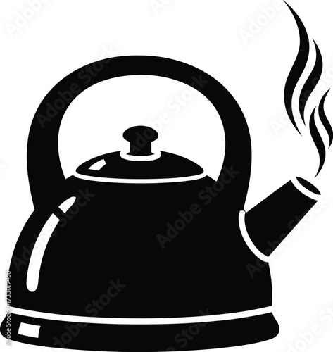 Vintage style hot water kettle steam isolated simple retro kitchenware drink preparation cooking equipment vector