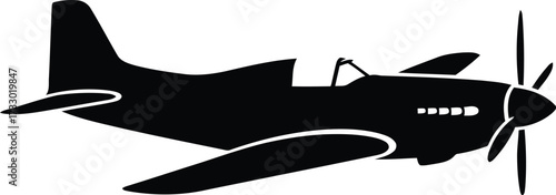 P51 mustang silhouette side view vintage warplane aviation icon vector graphic vector