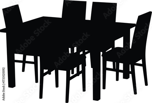 Modern dining table set silhouette with six chairs for home interior design vector