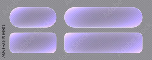 Transparent glass buttons, purple clear banners. Futuristic interface templates for web design. Vector illustration.