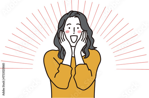 頬に手を当てて喜ぶ表情の若い女性のイラスト素材
