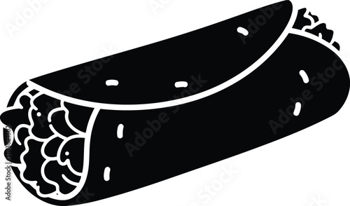 Isolated silhouette of a freshly made burrito with detailed filling on ready for food illustration or design vector