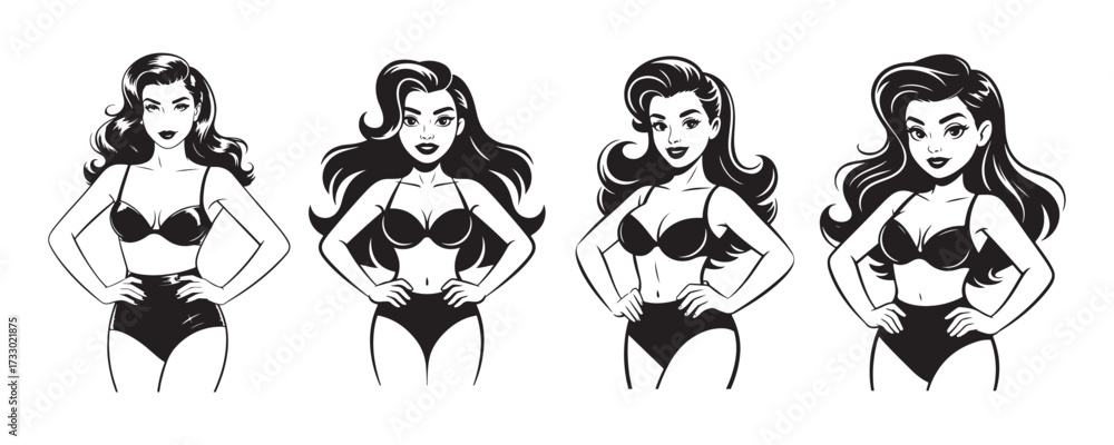 Fototapeta premium Fashion Retro Girl Vector Illustration