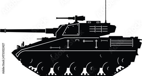 Modern armored military tank silhouette vehicle industrial war machine power combat transport vector