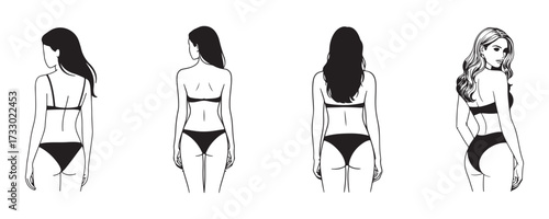 Fashion and Beauty Female Back Pose Illustration