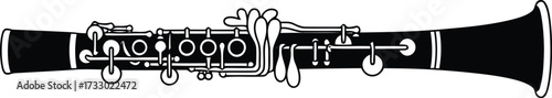 Silhouette of a detailed clarinet musical instrument for orchestra or jazz band isolated on vector