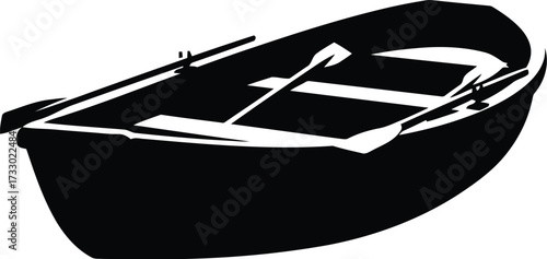 Simple silhouette rowboat with oars isolated on for aquatic adventure and transport concepts vector