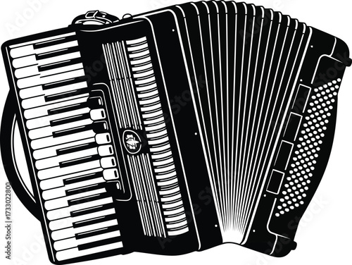 Vintage accordion musical instrument black and white vector illustration for sale vector