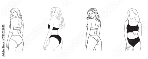 Vector Illustration of Woman in Lingerie Poses