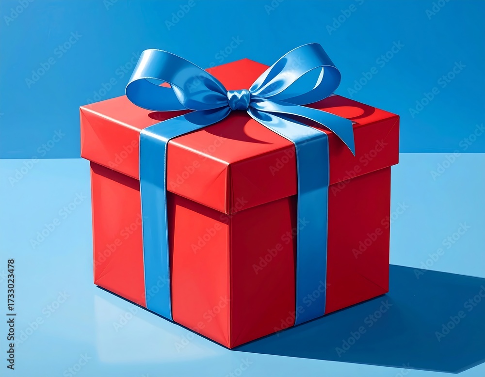 Obraz premium Red gift box with blue ribbon (2)