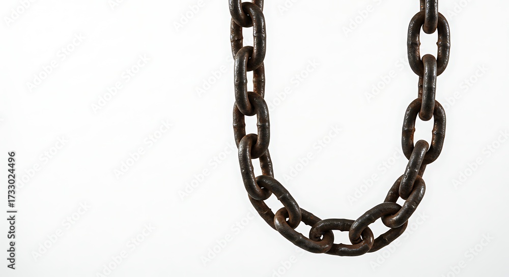 Obraz premium Close up view of a rusty metal chain isolated on white background