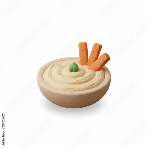 Delicious creamy hummus dip with crisp vegetable sticks vector art
