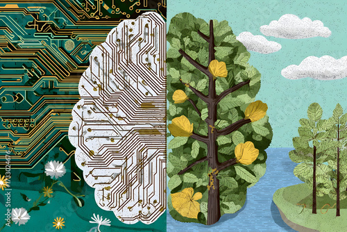 Creative depiction of addiction treatment innovations blending technology and nature