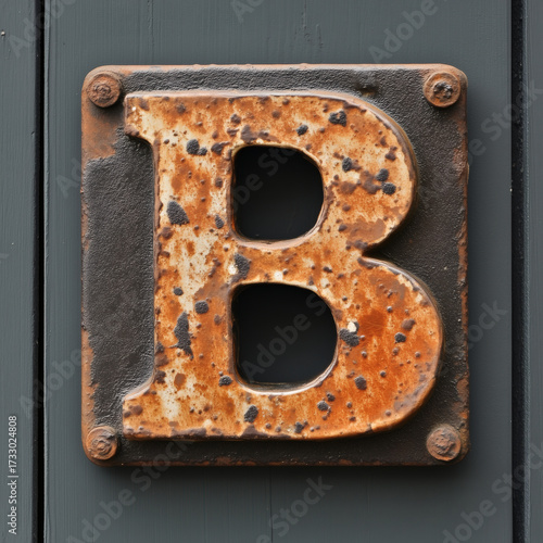 rusty metal letter B plaque
