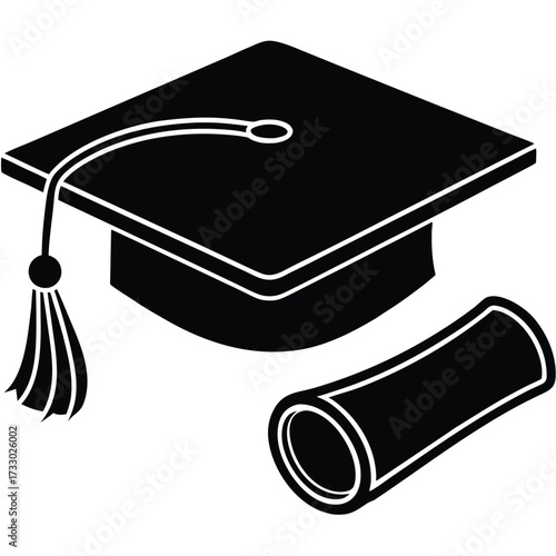 graduation cap and diploma vector illustration on .eps