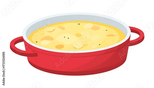 Red pot of creamy soup