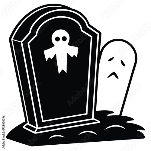 halloween grave with ghost rising clipart on white.eps