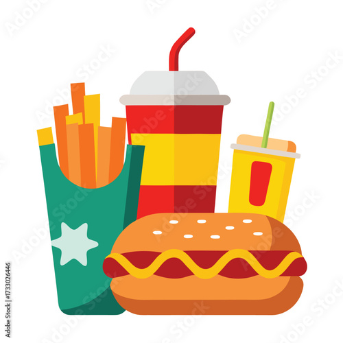 hot dog combo meal with fries and soda  vector fas.eps