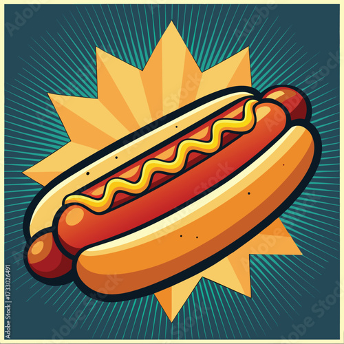 hot dog in retro comic pop art style  bold halfton (2).eps