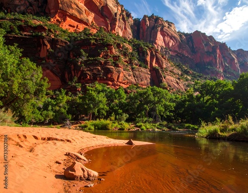 Red rock canyon river scene