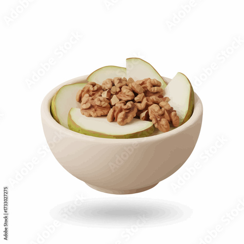 Healthy apple granola yogurt bowl delicious breakfast meal food vector illustration